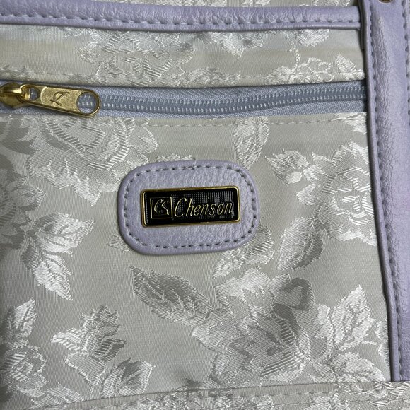 3/$30 💖 VTG Ivory Floral Satin Purse with Lilac Trim - Picture 3 of 7
